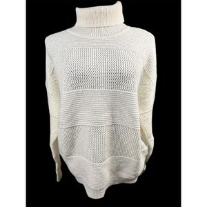Rachel Zoe Sweater XL Winter White Luxe Chunky Sequin Turtleneck Cozy Sparkle‎